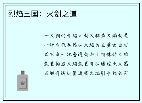 烈焰三国：火剑之道