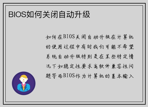 BIOS如何关闭自动升级